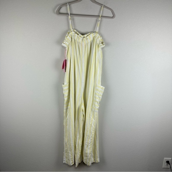 NEW Stoney Clover Lane Target Yellow White Striped Jumpsuit Medium Linen Blend - Picture 4 of 8